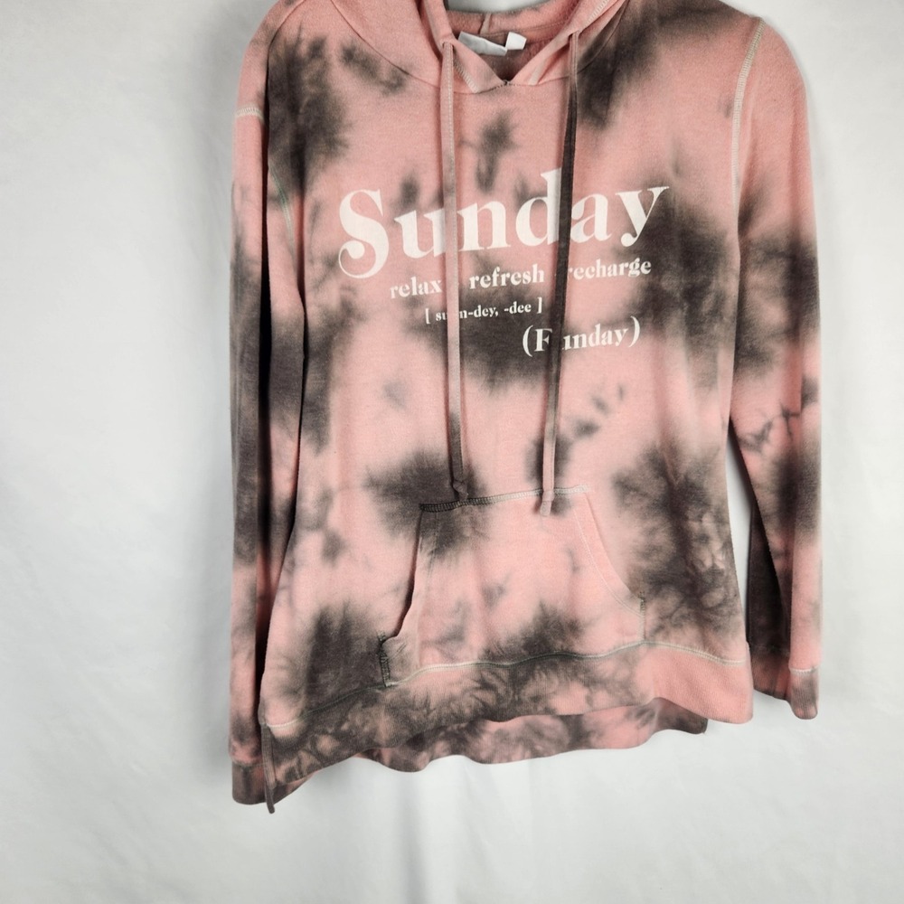 Mighty Fine Women's Long Sleeve Sweatshirt Hoodie Pink‎ Tie Dye LG Sunday Funday